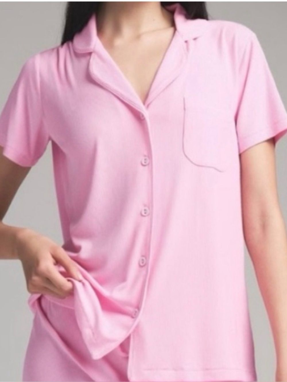 Skims Short Sleeve Pink Pajama Top